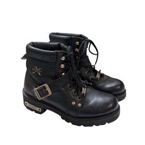 EUC XElement Women's 6 Y2K Black Leather Advanced Lace Up Motorcycle Boots Biker